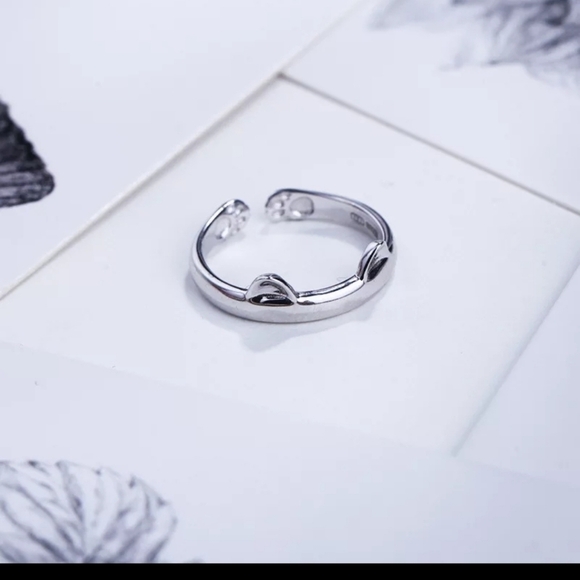 925 Sterling Silver Cartoon Kitten Footprint Adjustable Ring - Picture 10 of 11
